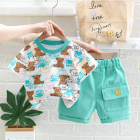Load image into Gallery viewer, 2 Pieces Set Baby Kid Unisex Cartoon Print T-Shirts And Solid Color Shorts Wholesale 23032814
