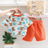 Load image into Gallery viewer, 2 Pieces Set Baby Kid Unisex Cartoon Print T-Shirts And Solid Color Shorts Wholesale 23032814
