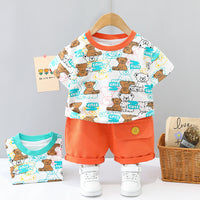Load image into Gallery viewer, 2 Pieces Set Baby Kid Unisex Cartoon Print T-Shirts And Solid Color Shorts Wholesale 23032814
