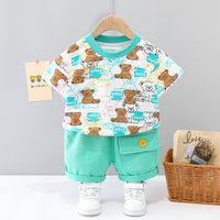 Load image into Gallery viewer, 2 Pieces Set Baby Kid Unisex Cartoon Print T-Shirts And Solid Color Shorts Wholesale 23032814
