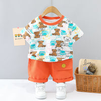 Load image into Gallery viewer, 2 Pieces Set Baby Kid Unisex Cartoon Print T-Shirts And Solid Color Shorts Wholesale 23032814
