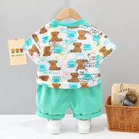 Load image into Gallery viewer, 2 Pieces Set Baby Kid Unisex Cartoon Print T-Shirts And Solid Color Shorts Wholesale 23032814
