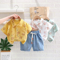Load image into Gallery viewer, 2 Pieces Set Baby Kid Boys Cartoon Print Shirts And Solid Color Shorts Wholesale 23032815
