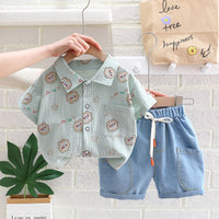 Load image into Gallery viewer, 2 Pieces Set Baby Kid Boys Cartoon Print Shirts And Solid Color Shorts Wholesale 23032815

