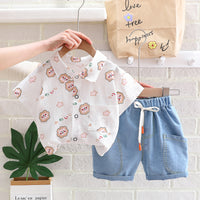 Load image into Gallery viewer, 2 Pieces Set Baby Kid Boys Cartoon Print Shirts And Solid Color Shorts Wholesale 23032815
