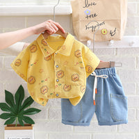 Load image into Gallery viewer, 2 Pieces Set Baby Kid Boys Cartoon Print Shirts And Solid Color Shorts Wholesale 23032815
