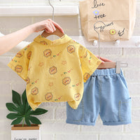 Load image into Gallery viewer, 2 Pieces Set Baby Kid Boys Cartoon Print Shirts And Solid Color Shorts Wholesale 23032815
