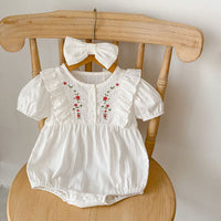 Load image into Gallery viewer, Baby Girls Flower Embroidered Rompers Wholesale 230328153
