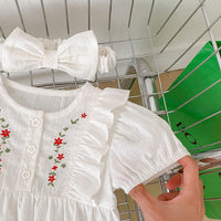 Load image into Gallery viewer, Baby Girls Flower Embroidered Rompers Wholesale 230328153
