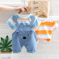 Load image into Gallery viewer, 2 Pieces Set Baby Kid Unisex Striped T-Shirts And Cartoon Jumpsuits Wholesale 23032816
