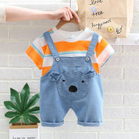Load image into Gallery viewer, 2 Pieces Set Baby Kid Unisex Striped T-Shirts And Cartoon Jumpsuits Wholesale 23032816
