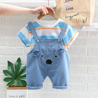 Load image into Gallery viewer, 2 Pieces Set Baby Kid Unisex Striped T-Shirts And Cartoon Jumpsuits Wholesale 23032816
