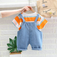 Load image into Gallery viewer, 2 Pieces Set Baby Kid Unisex Striped T-Shirts And Cartoon Jumpsuits Wholesale 23032816
