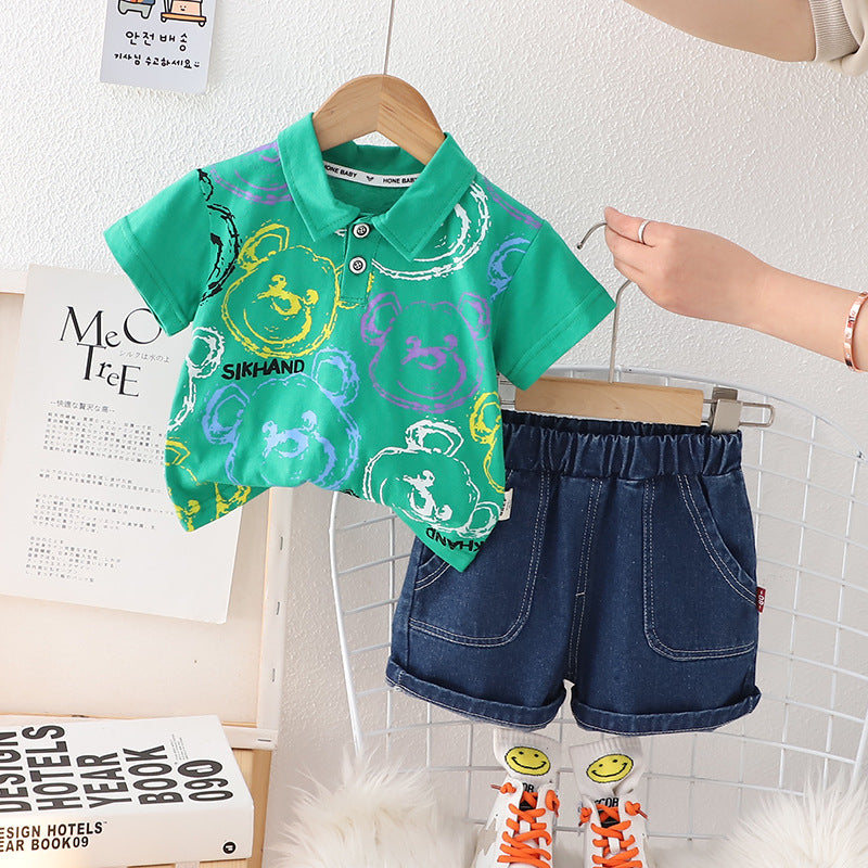 2 Pieces Set Baby Kid Boys Animals Cartoon Print T-Shirts And Solid Color Shorts Wholesale 230328165