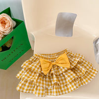 Load image into Gallery viewer, Baby Girls Solid Color Tops And Checked Bow Skirts Wholesale 230328170
