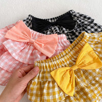Load image into Gallery viewer, Baby Girls Solid Color Tops And Checked Bow Skirts Wholesale 230328170
