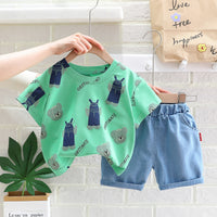 Load image into Gallery viewer, 2 Pieces Set Baby Kid Boys Cartoon Print T-Shirts And Solid Color Shorts Wholesale 23032818
