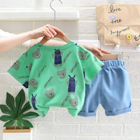 Load image into Gallery viewer, 2 Pieces Set Baby Kid Boys Cartoon Print T-Shirts And Solid Color Shorts Wholesale 23032818
