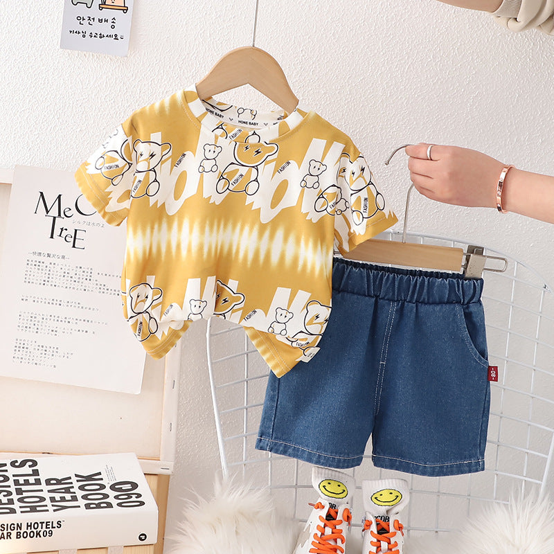 2 Pieces Set Baby Kid Boys Animals Cartoon Print T-Shirts And Solid Color Shorts Wholesale 230328185