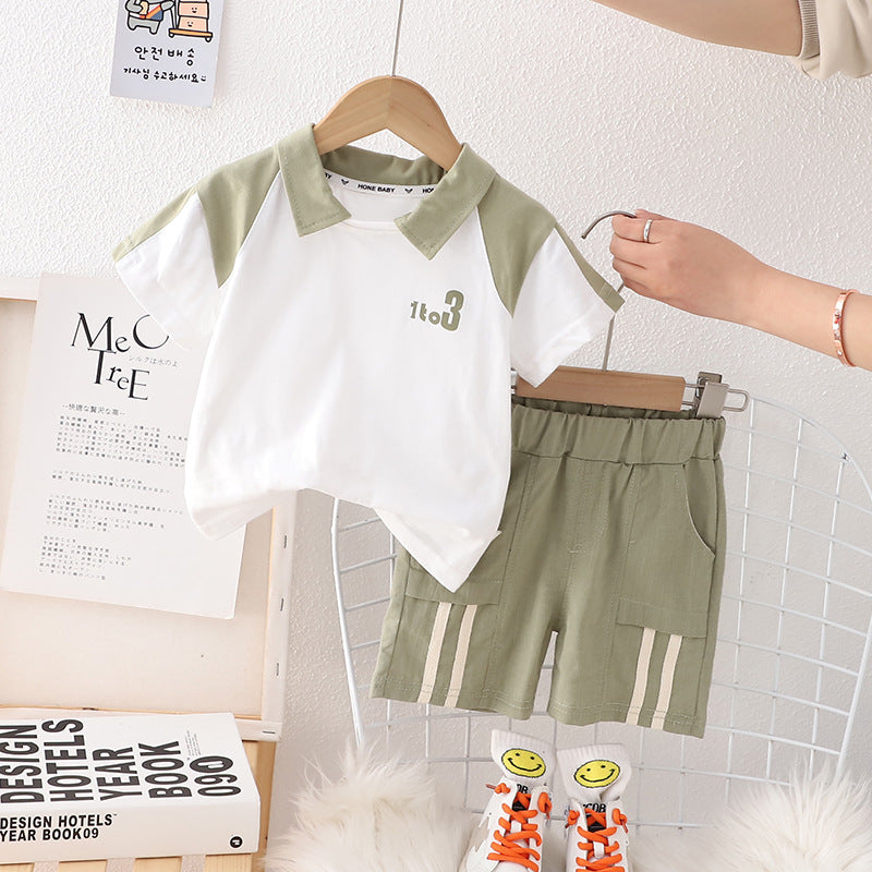 2 Pieces Set Baby Kid Boys Letters Color-blocking Tops And Shorts Wholesale 230328186