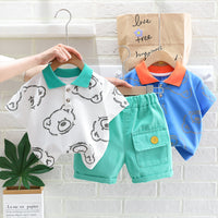 Load image into Gallery viewer, 2 Pieces Set Baby Kid Boys Cartoon Print Polo Shirts And Solid Color Shorts Wholesale 23032819

