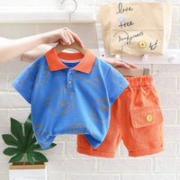 Load image into Gallery viewer, 2 Pieces Set Baby Kid Boys Cartoon Print Polo Shirts And Solid Color Shorts Wholesale 23032819
