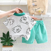 Load image into Gallery viewer, 2 Pieces Set Baby Kid Boys Cartoon Print Polo Shirts And Solid Color Shorts Wholesale 23032819
