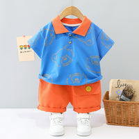 Load image into Gallery viewer, 2 Pieces Set Baby Kid Boys Cartoon Print Polo Shirts And Solid Color Shorts Wholesale 23032819
