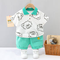 Load image into Gallery viewer, 2 Pieces Set Baby Kid Boys Cartoon Print Polo Shirts And Solid Color Shorts Wholesale 23032819
