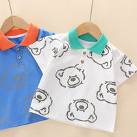 Load image into Gallery viewer, 2 Pieces Set Baby Kid Boys Cartoon Print Polo Shirts And Solid Color Shorts Wholesale 23032819
