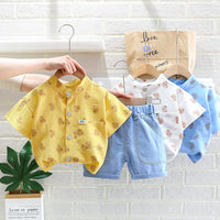 Load image into Gallery viewer, 2 Pieces Set Baby Kid Boys Cartoon Print Tops And Solid Color Shorts Wholesale 23032821
