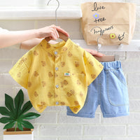 Load image into Gallery viewer, 2 Pieces Set Baby Kid Boys Cartoon Print Tops And Solid Color Shorts Wholesale 23032821
