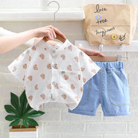 Load image into Gallery viewer, 2 Pieces Set Baby Kid Boys Cartoon Print Tops And Solid Color Shorts Wholesale 23032821
