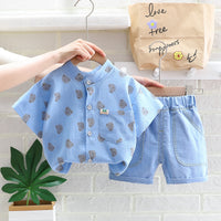 Load image into Gallery viewer, 2 Pieces Set Baby Kid Boys Cartoon Print Tops And Solid Color Shorts Wholesale 23032821
