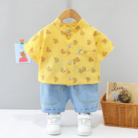 Load image into Gallery viewer, 2 Pieces Set Baby Kid Boys Cartoon Print Tops And Solid Color Shorts Wholesale 23032821
