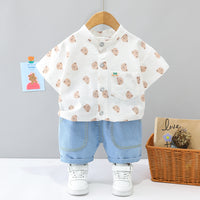 Load image into Gallery viewer, 2 Pieces Set Baby Kid Boys Cartoon Print Tops And Solid Color Shorts Wholesale 23032821
