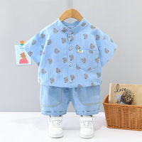 Load image into Gallery viewer, 2 Pieces Set Baby Kid Boys Cartoon Print Tops And Solid Color Shorts Wholesale 23032821
