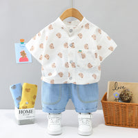 Load image into Gallery viewer, 2 Pieces Set Baby Kid Boys Cartoon Print Tops And Solid Color Shorts Wholesale 23032821
