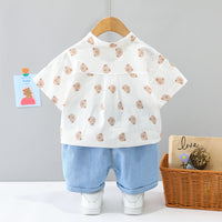 Load image into Gallery viewer, 2 Pieces Set Baby Kid Boys Cartoon Print Tops And Solid Color Shorts Wholesale 23032821
