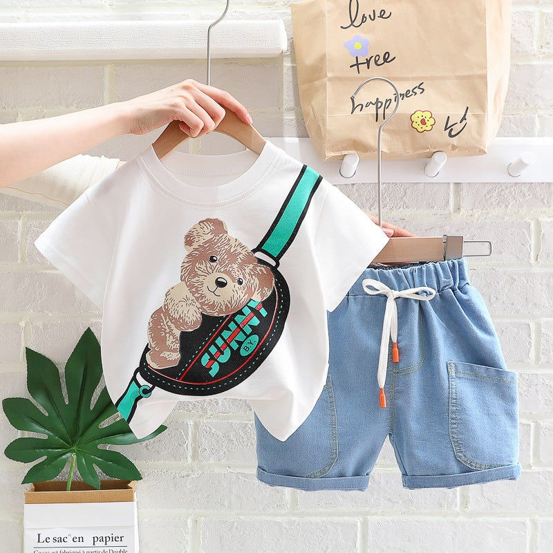 2 Pieces Set Baby Kid Unisex Cartoon Print T-Shirts And Solid Color Shorts Wholesale 23032822
