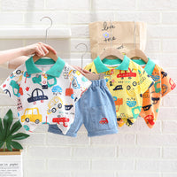 Load image into Gallery viewer, 2 Pieces Set Baby Kid Boys Car Print Polo Shirts And Embroidered Shorts Wholesale 23032823

