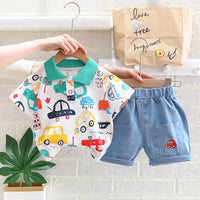 Load image into Gallery viewer, 2 Pieces Set Baby Kid Boys Car Print Polo Shirts And Embroidered Shorts Wholesale 23032823
