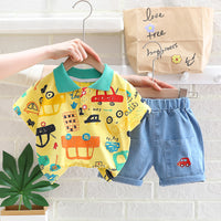 Load image into Gallery viewer, 2 Pieces Set Baby Kid Boys Car Print Polo Shirts And Embroidered Shorts Wholesale 23032823
