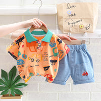 Load image into Gallery viewer, 2 Pieces Set Baby Kid Boys Car Print Polo Shirts And Embroidered Shorts Wholesale 23032823
