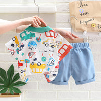 Load image into Gallery viewer, 2 Pieces Set Baby Kid Boys Car Print Polo Shirts And Embroidered Shorts Wholesale 23032823
