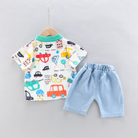 Load image into Gallery viewer, 2 Pieces Set Baby Kid Boys Car Print Polo Shirts And Embroidered Shorts Wholesale 23032823
