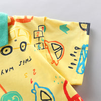 Load image into Gallery viewer, 2 Pieces Set Baby Kid Boys Car Print Polo Shirts And Embroidered Shorts Wholesale 23032823
