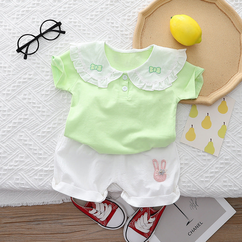 2 Pieces Set Baby Kid Girls Bow Tops And Cartoon Shorts Wholesale 230328247