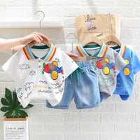 Load image into Gallery viewer, 2 Pieces Set Baby Kid Boys Letters Cartoon Print T-Shirts And Solid Color Shorts Wholesale 23032827

