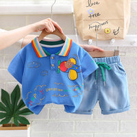 Load image into Gallery viewer, 2 Pieces Set Baby Kid Boys Letters Cartoon Print T-Shirts And Solid Color Shorts Wholesale 23032827
